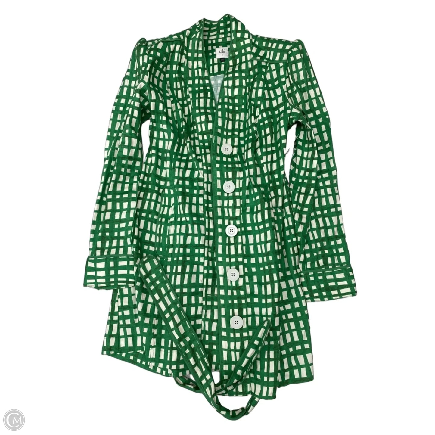 Coat Trench Coat By Cabi In Green & White, Size: S