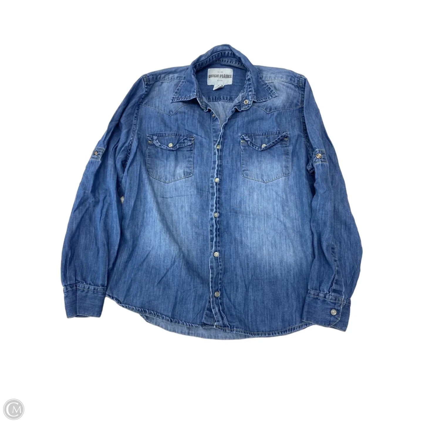 Jacket Shirt By Clothes Mentor In Blue Denim, Size: M