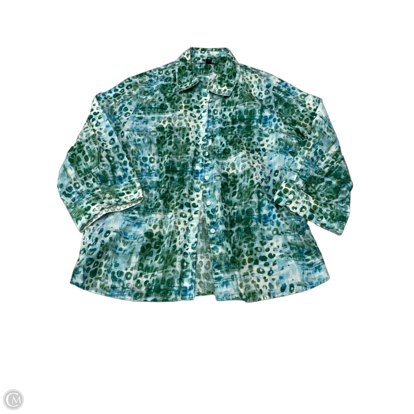 Top 3/4 Sleeve By Clothes Mentor In Blue & Green, Size: 2x