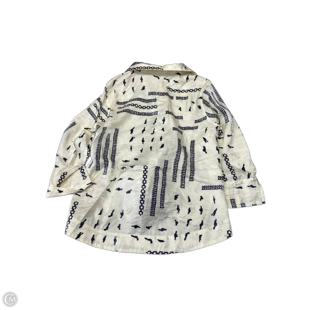 Blouse Long Sleeve By Multiples In Cream & Grey, Size: Lp