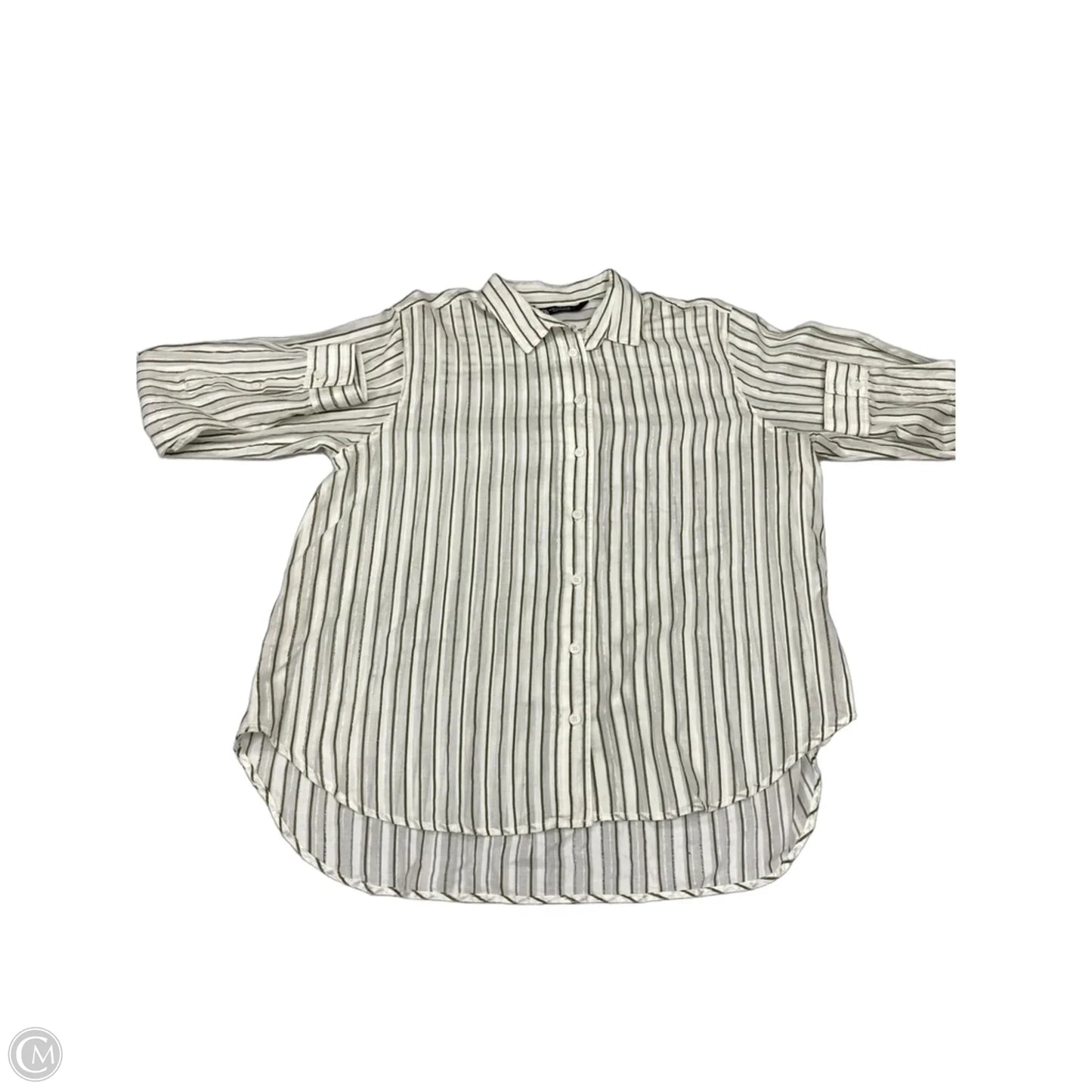 Top Long Sleeve By Zara In Striped Pattern, Size: M