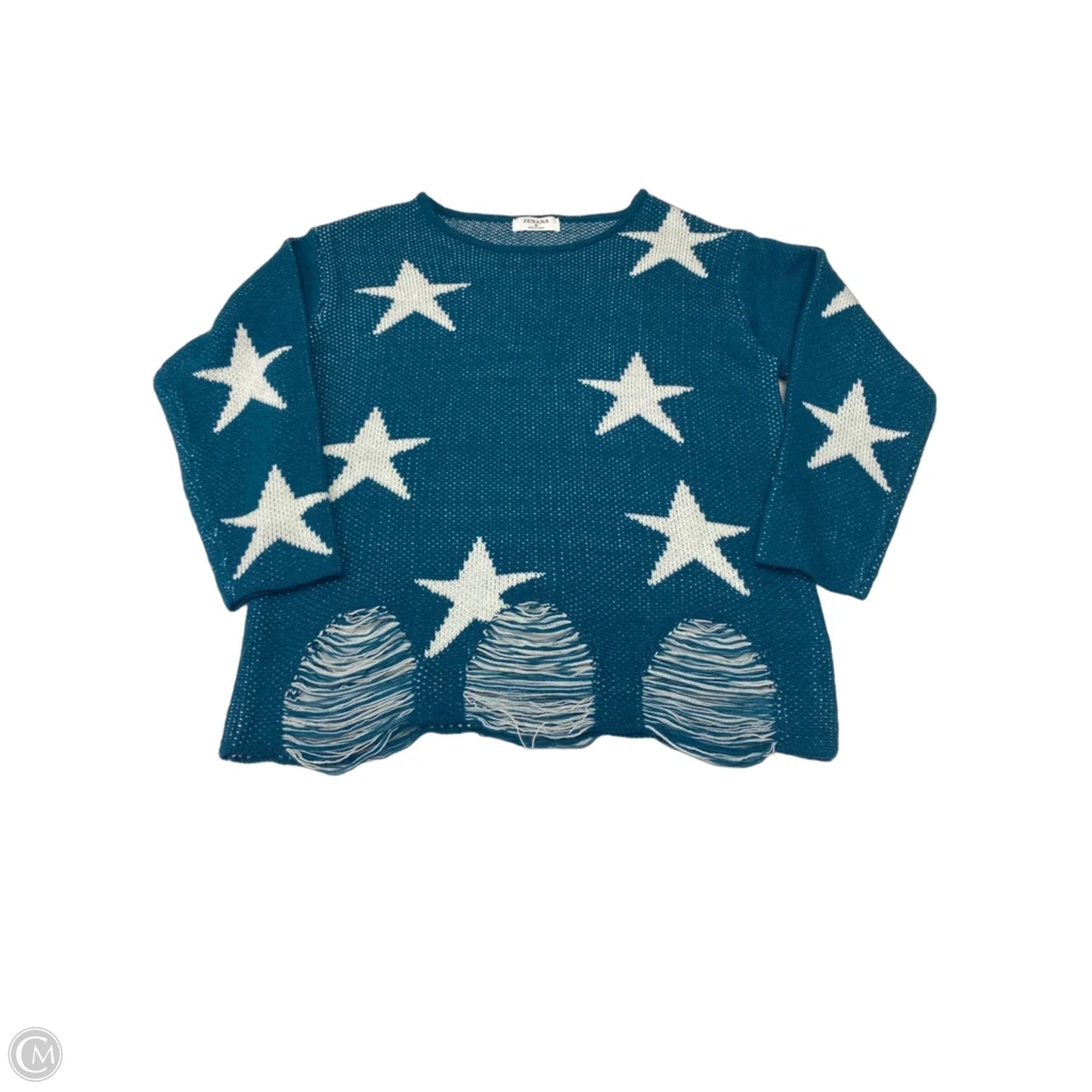 Sweater By Zenana In Blue & White, Size: M