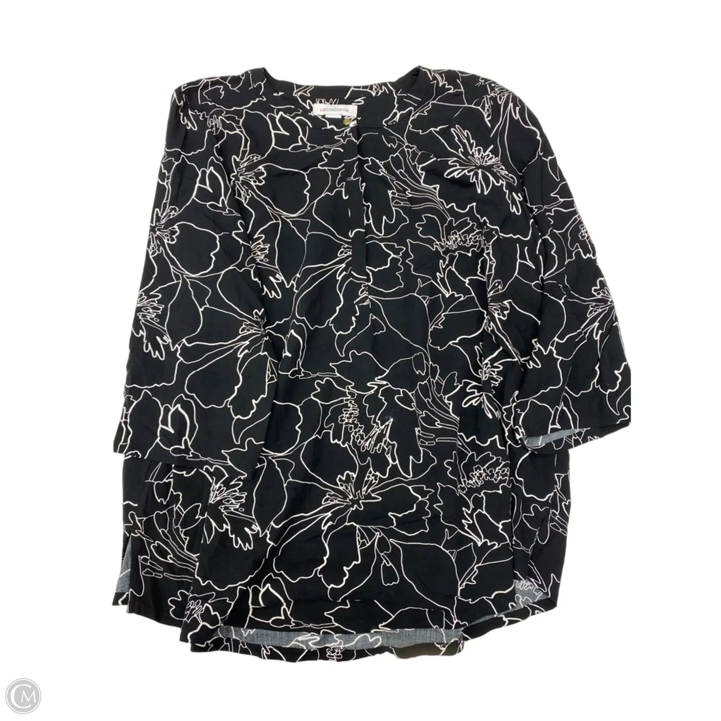 Top 3/4 Sleeve By Liz Claiborne In Black & White, Size: Xl