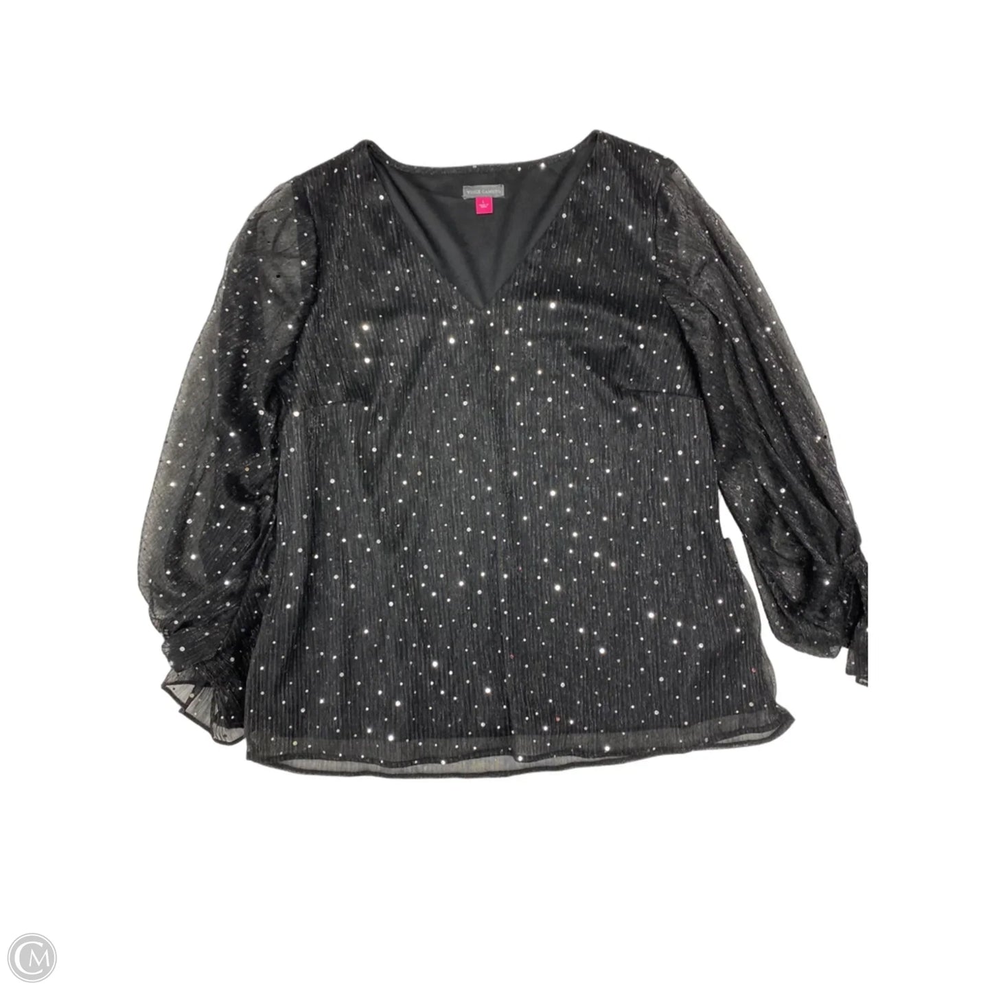 Blouse Long Sleeve By Vince Camuto In Black & Silver, Size: L