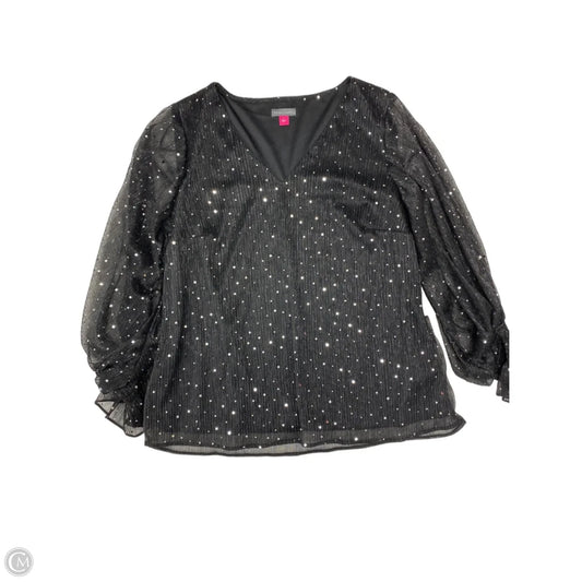 Blouse Long Sleeve By Vince Camuto In Black & Silver, Size: L