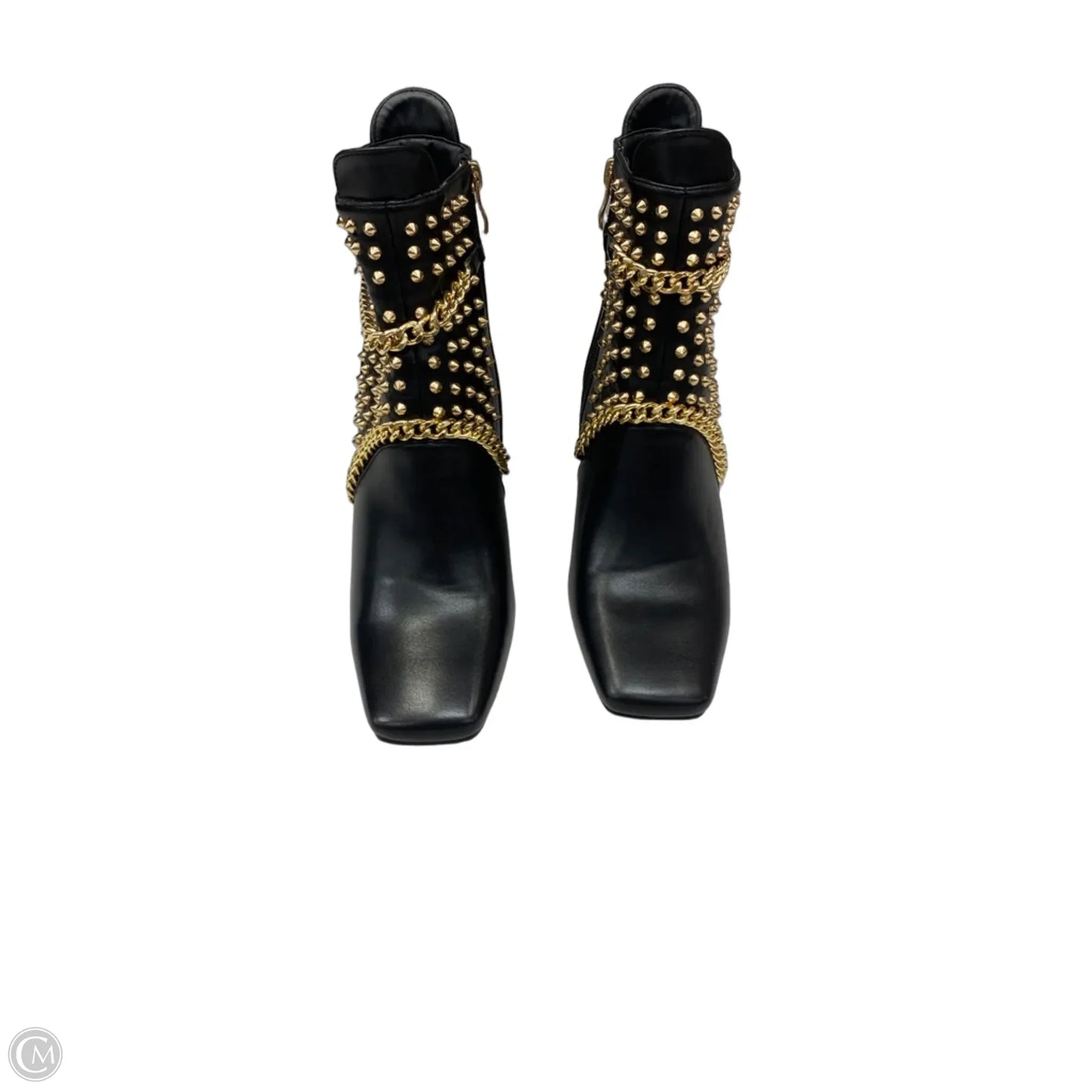 Boots Ankle Heels By Azalea Wang In Black & Gold, Size: 7.5