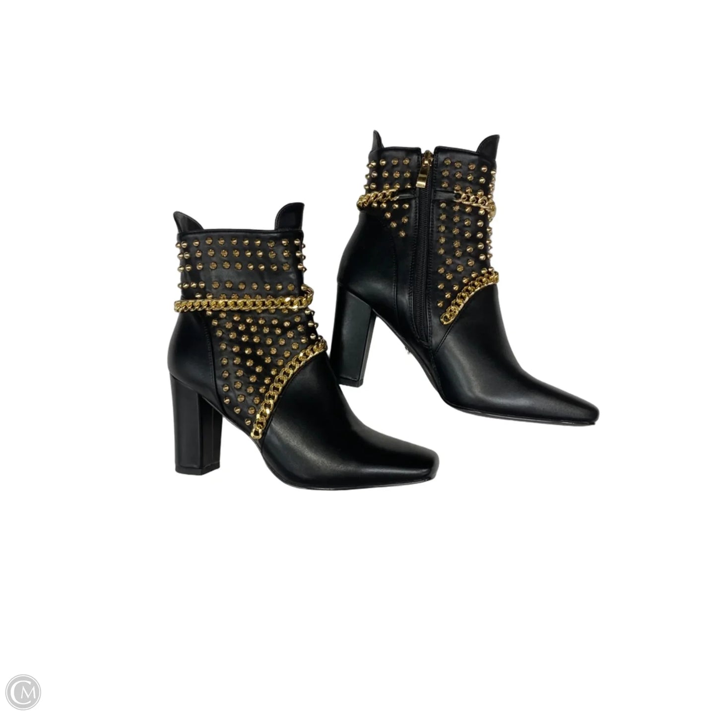 Boots Ankle Heels By Azalea Wang In Black & Gold, Size: 7.5