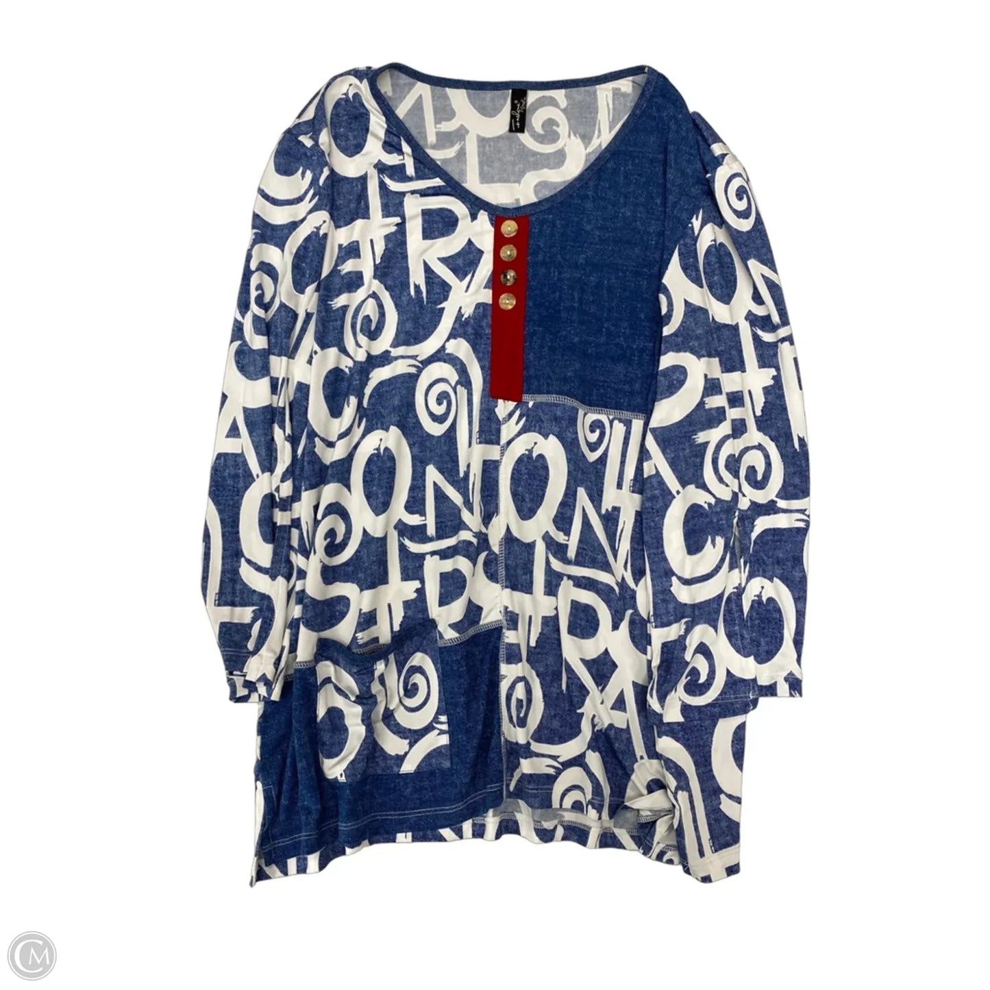 Blouse 3/4 Sleeve By Clothes Mentor In Blue & White, Size: Xl