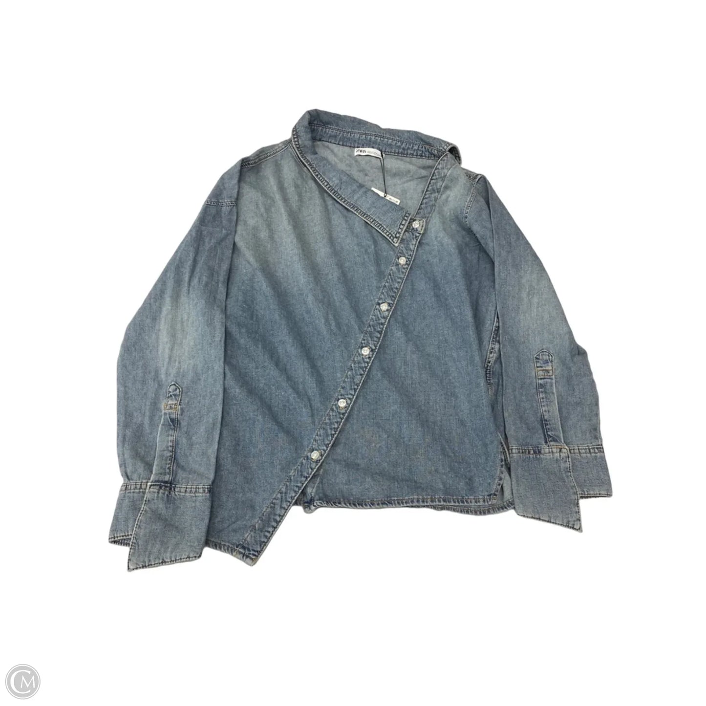 Top Long Sleeve By Zara In Blue Denim, Size: S