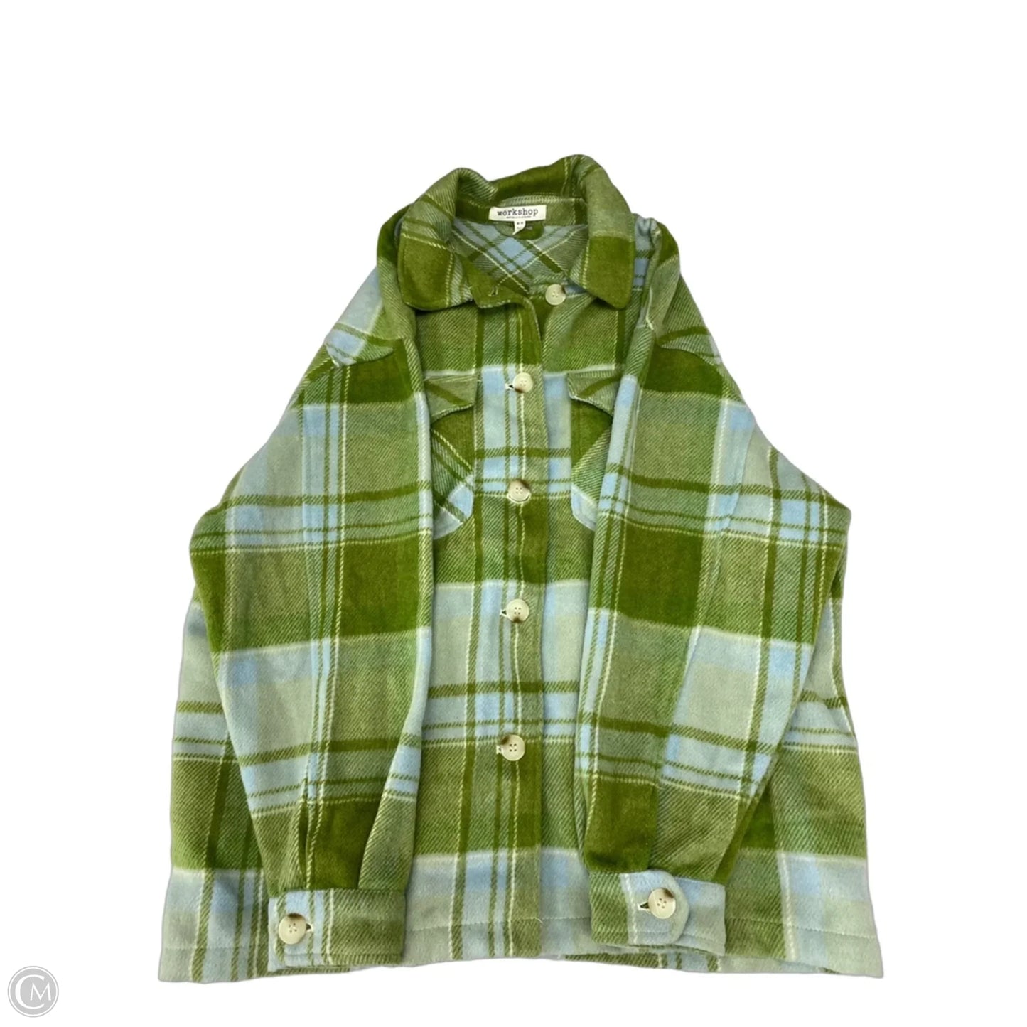Jacket Shirt By Workshop In Plaid Pattern, Size: M