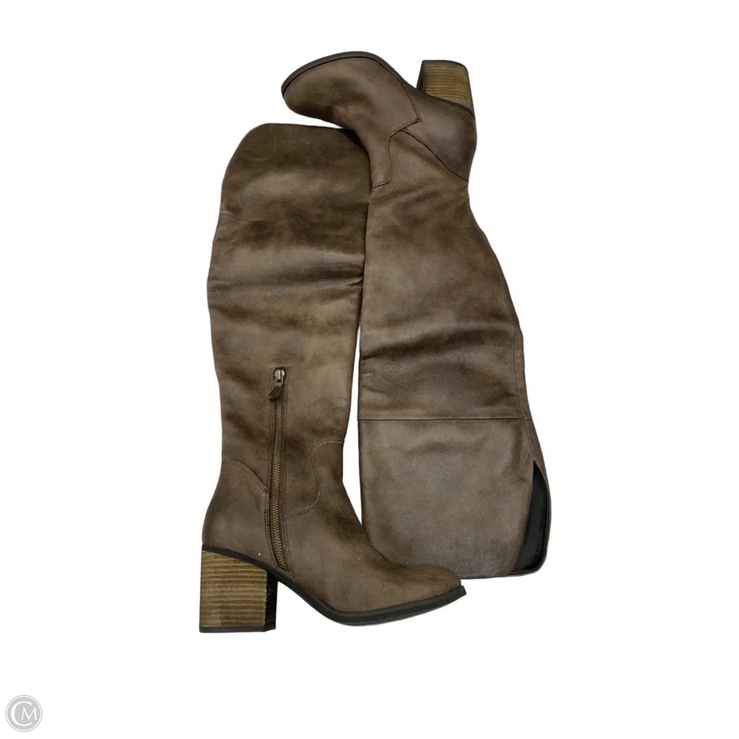 Boots Knee Heels By Hinge In Brown, Size: 9
