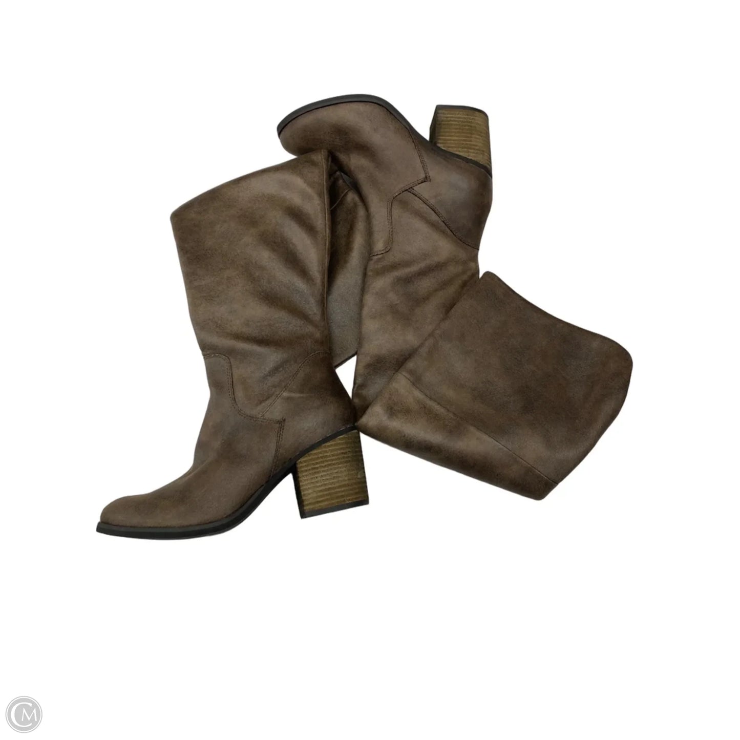 Boots Knee Heels By Hinge In Brown, Size: 9