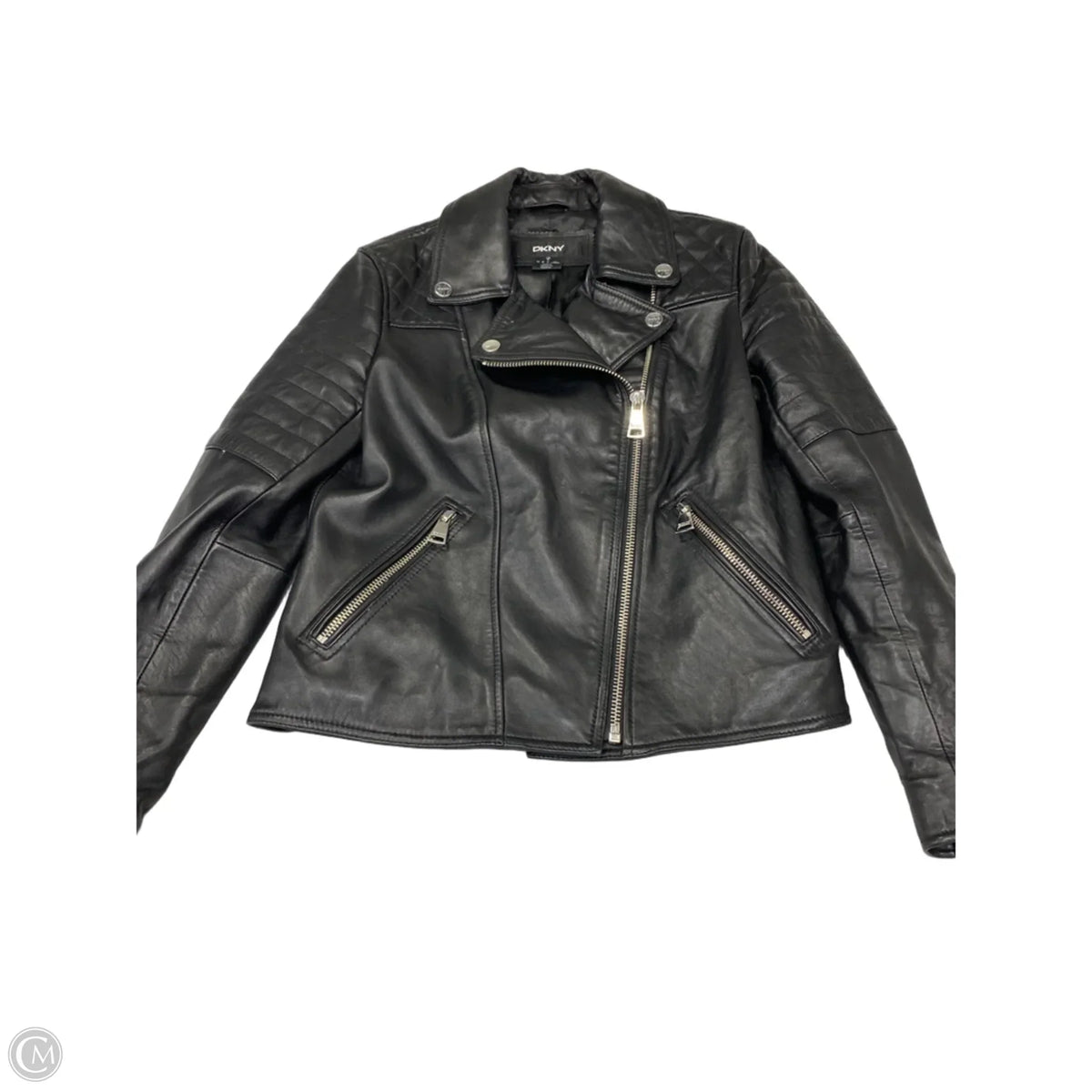 Jacket Moto Leather By Dkny In Black, Size: M