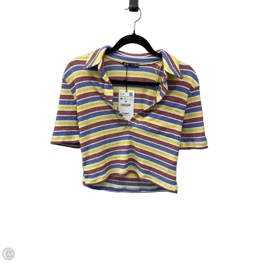 Top Short Sleeve By Zara In Striped Pattern, Size: M