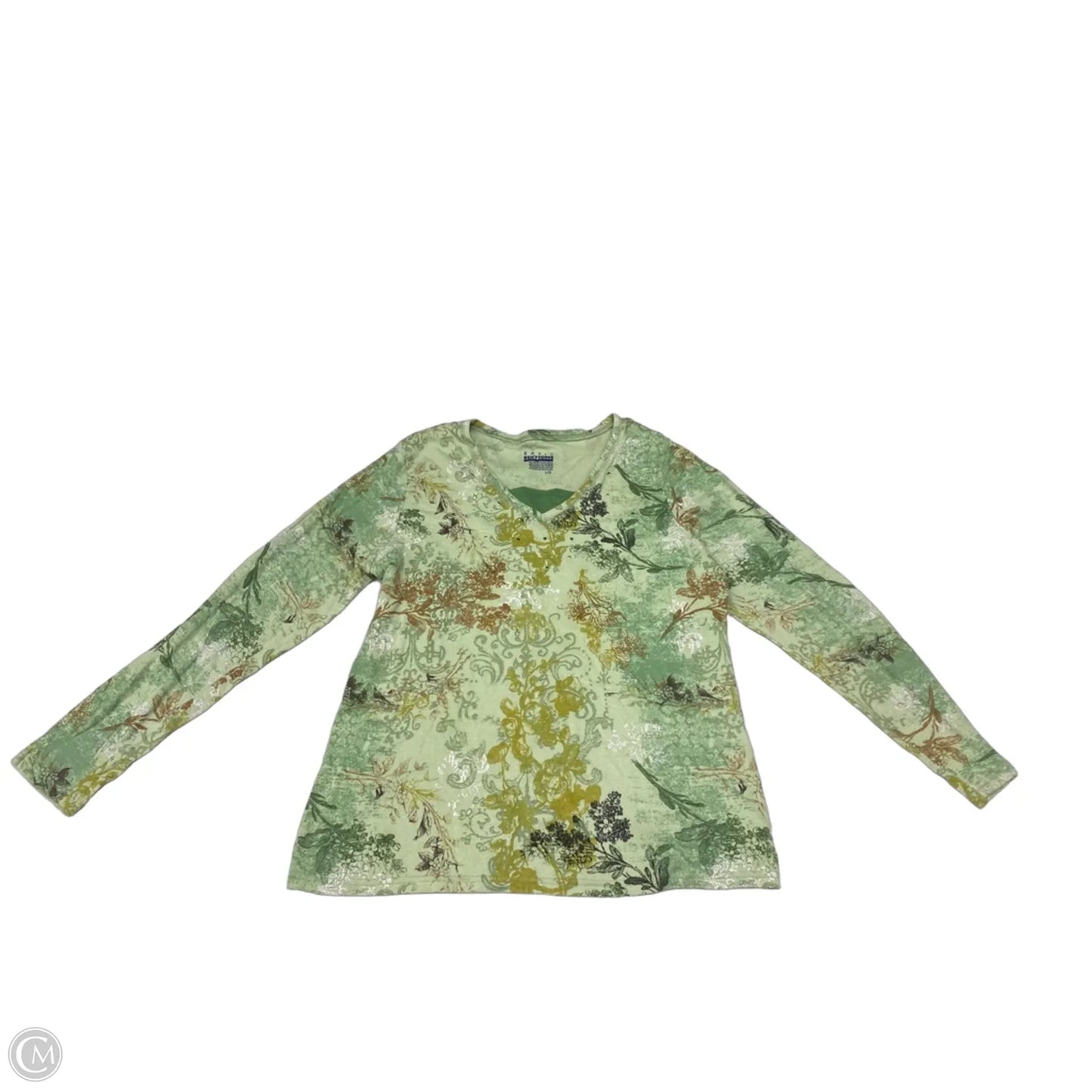 Top Long Sleeve By Basic Editions In Green, Size: L