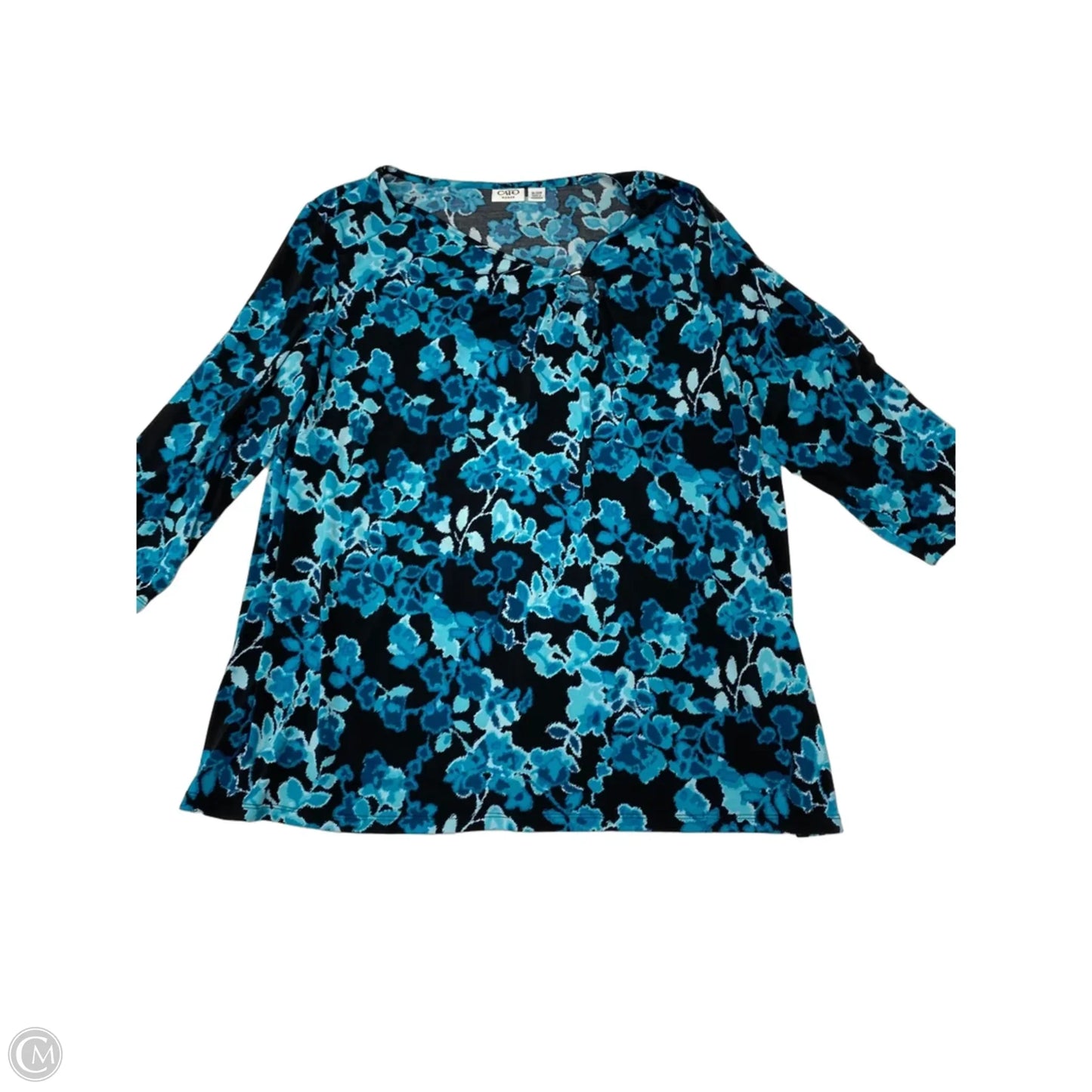 Blouse 3/4 Sleeve By Cato In Black & Blue, Size: Xl