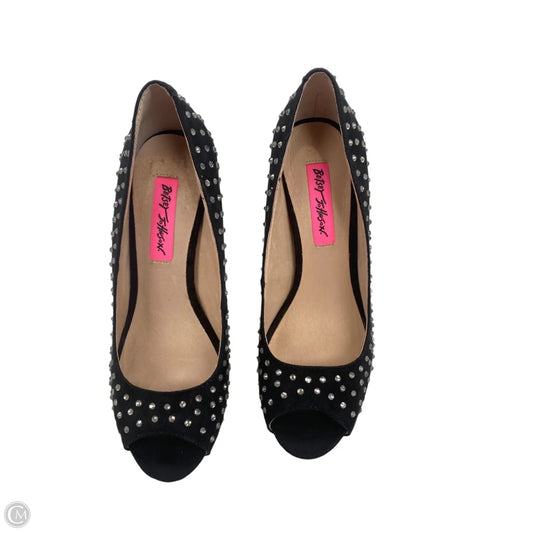 Sandals Heels Stiletto By Betsey Johnson In Black & Silver, Size: 6.5