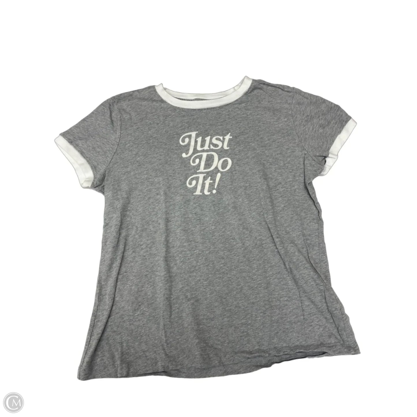 Athletic Top Short Sleeve By Nike In Grey & White, Size: M