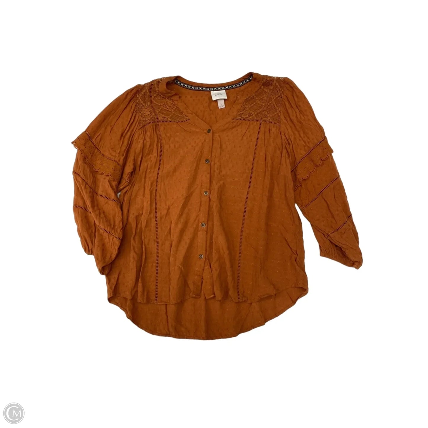 Blouse Long Sleeve By Knox Rose In Coral, Size: L