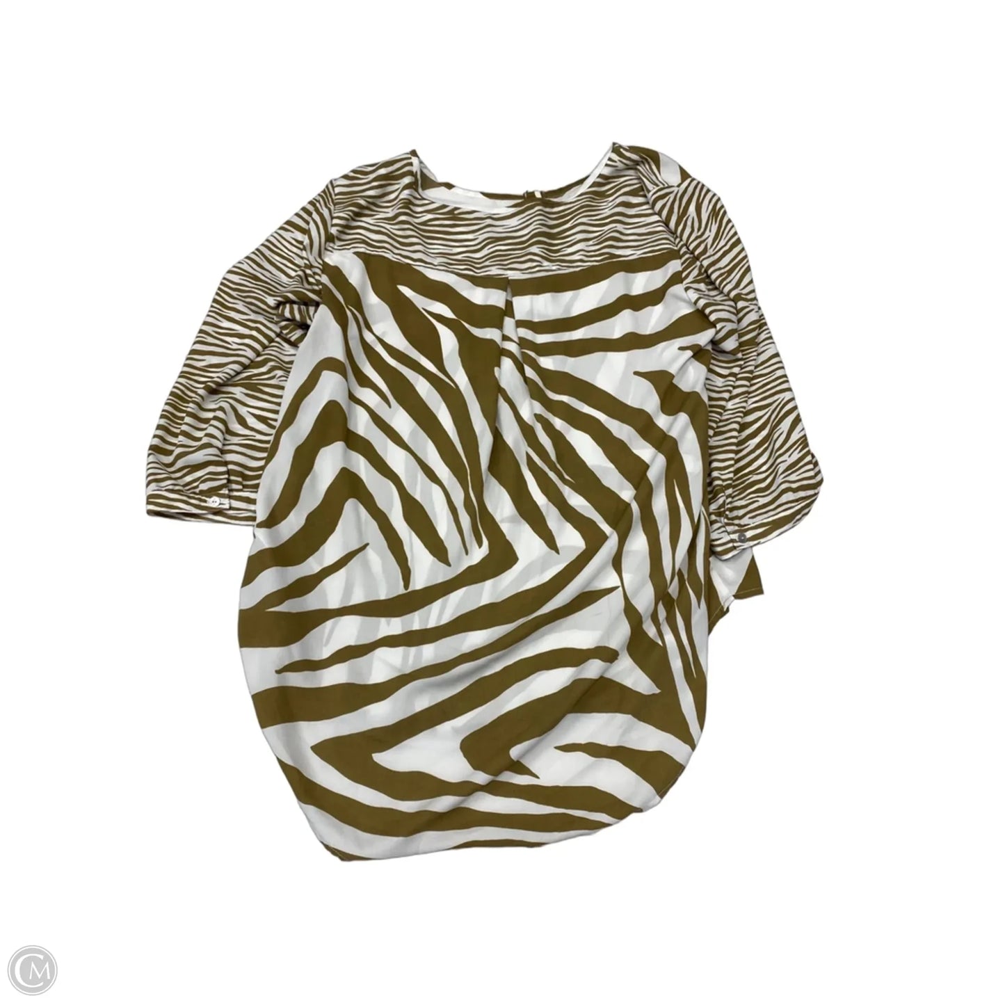 Blouse Long Sleeve By Chicos In Brown & Cream, Size: L