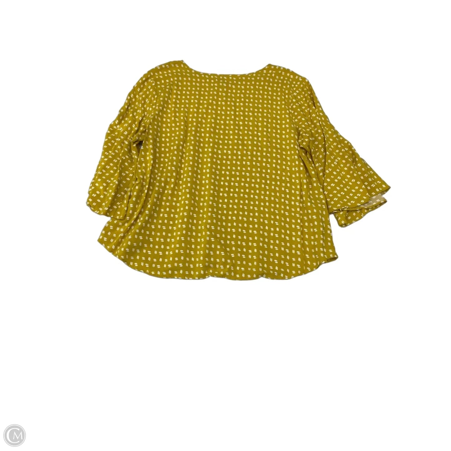 Blouse 3/4 Sleeve By Van Heusen In White & Yellow, Size: Xl