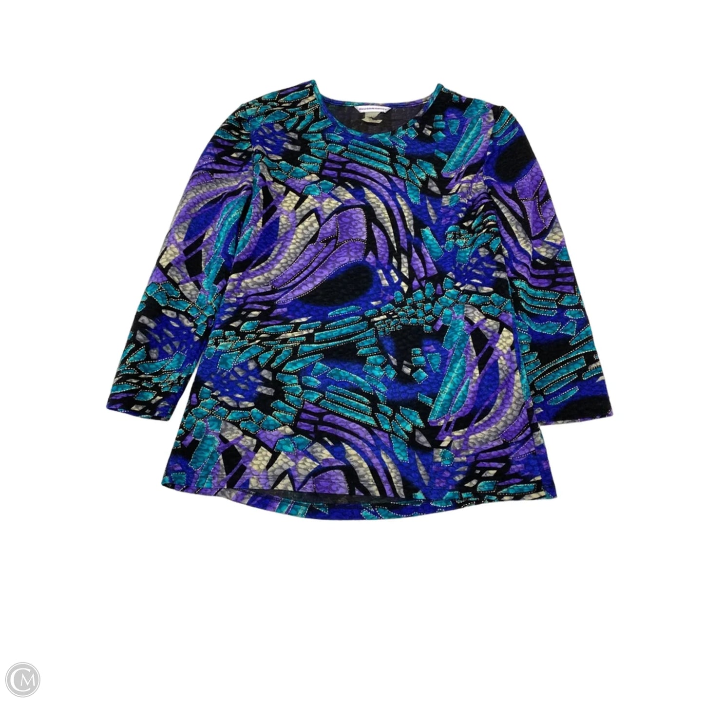 Blouse 3/4 Sleeve By Allison Daley In Green & Purple, Size: Sp