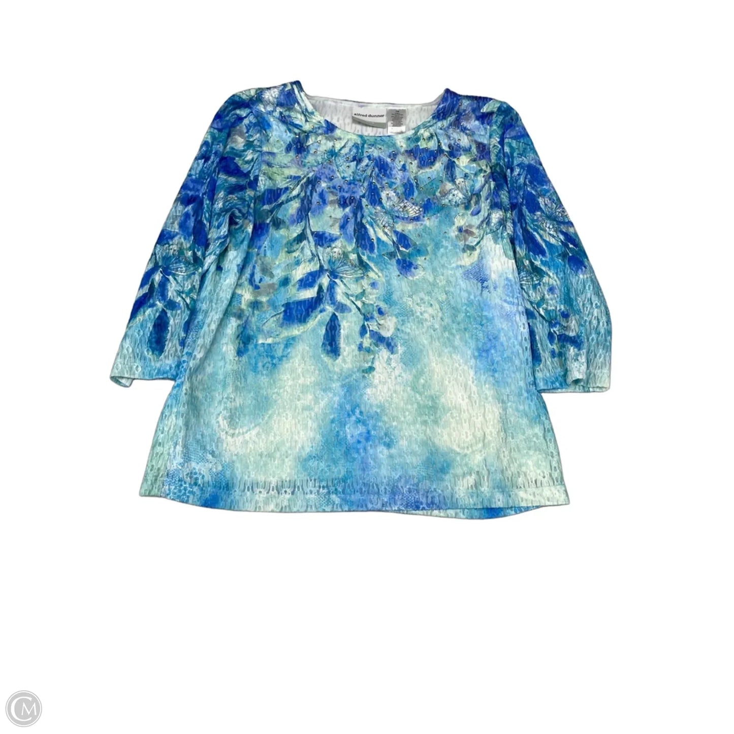 Blouse 3/4 Sleeve By Alfred Dunner In Blue & Green, Size: Mp