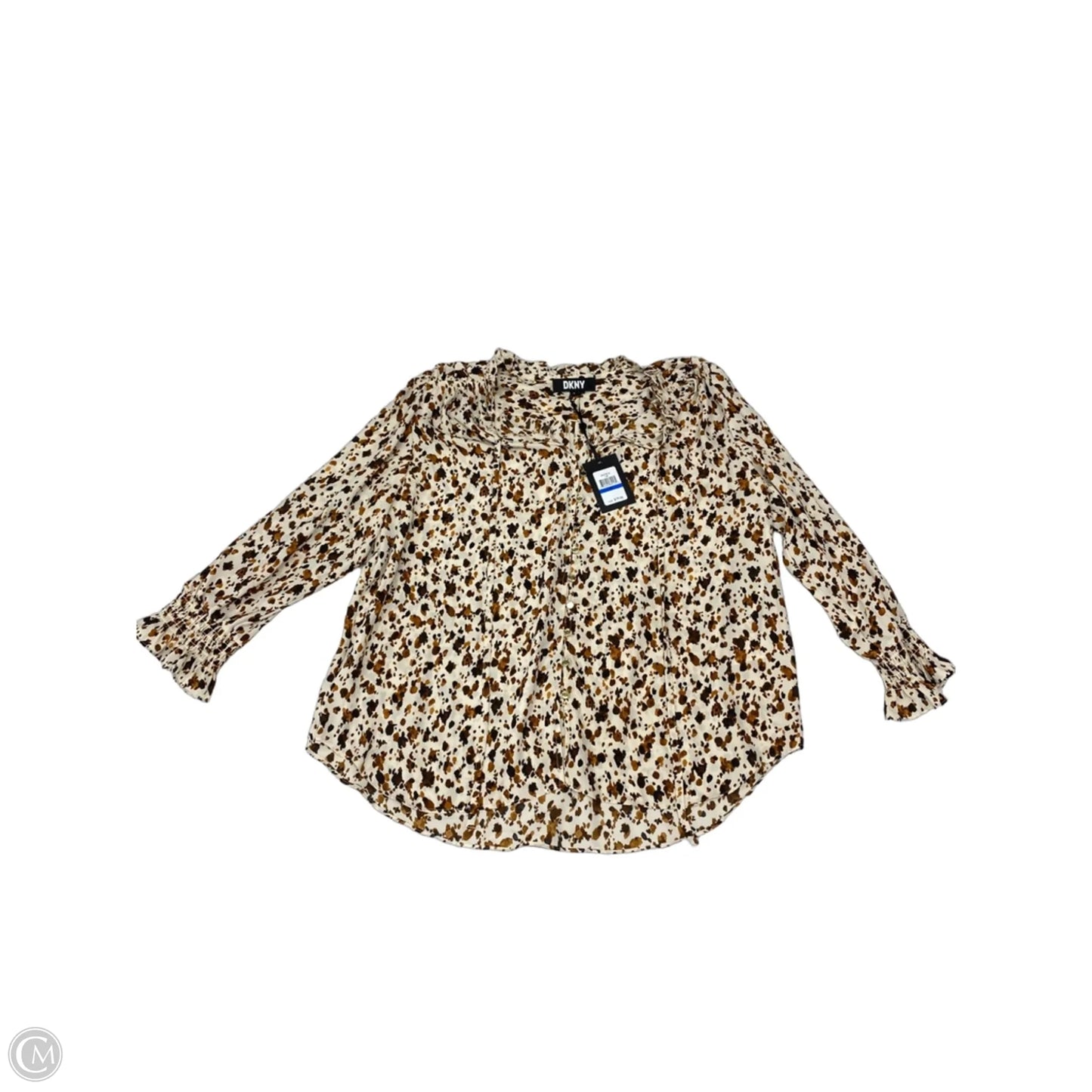 Blouse Long Sleeve By Dkny In Cream & Tan, Size: Xl