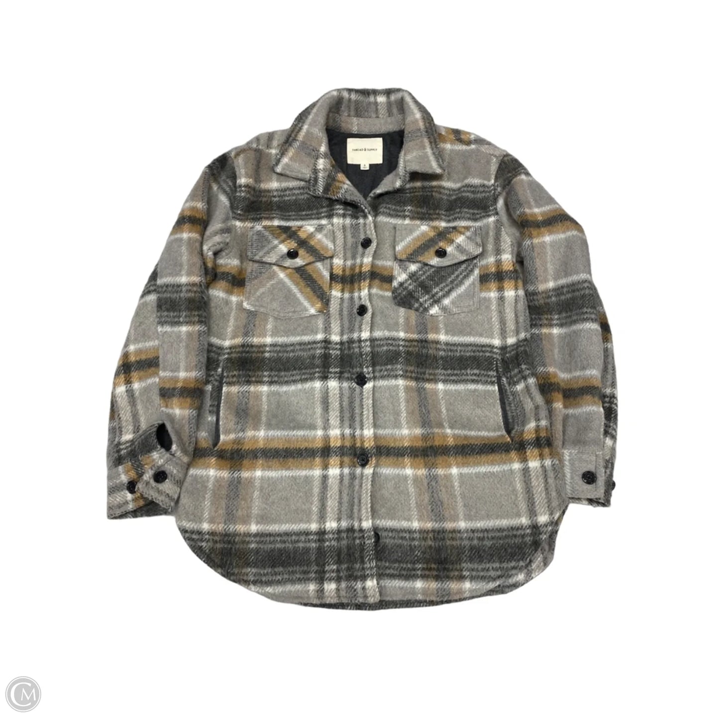 Jacket Fleece By Thread And Supply In Grey & Tan, Size: S