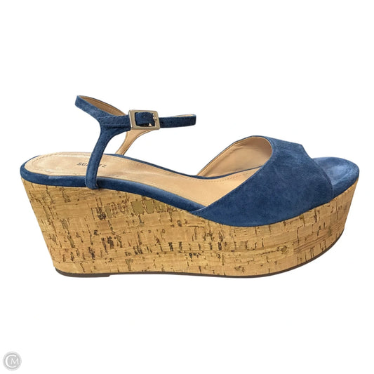 Sandals Heels Wedge By Schutz In Blue & Tan, Size: 7.5