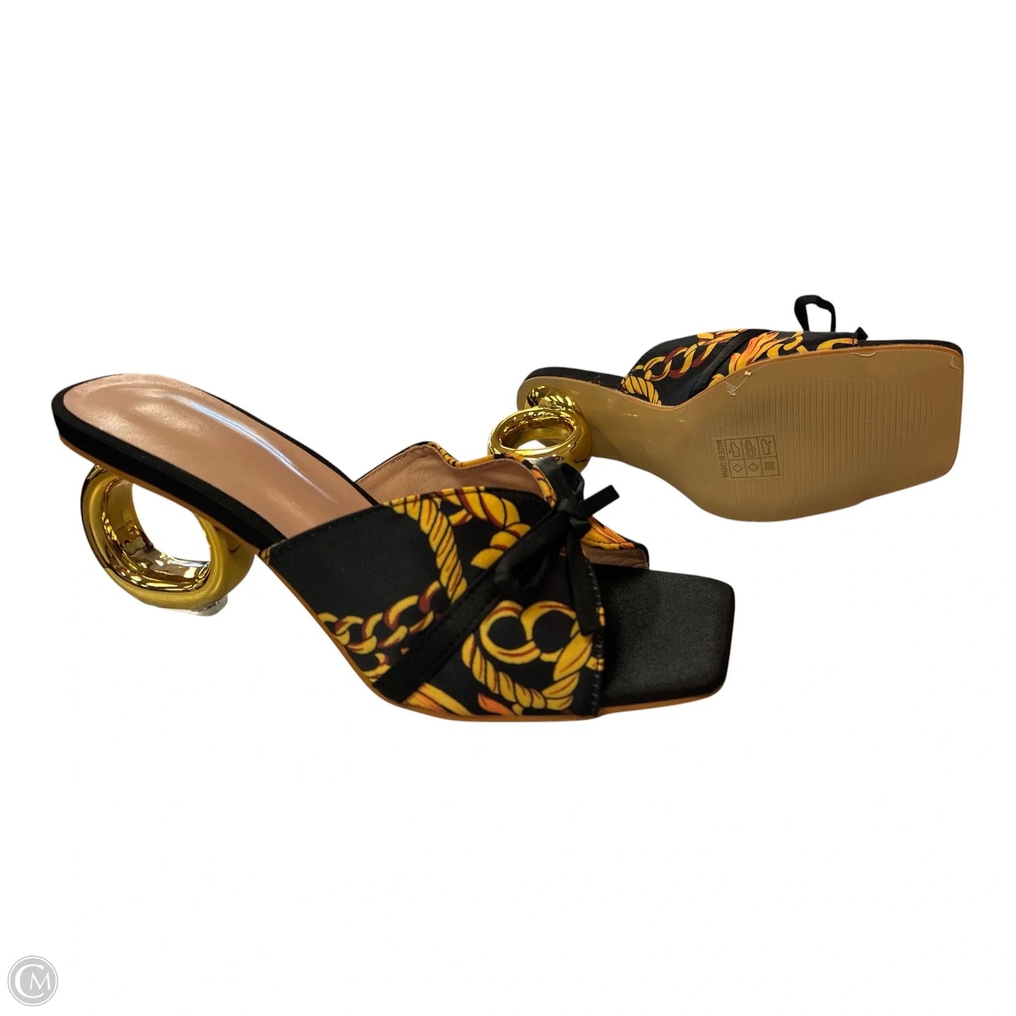 Sandals Heels Block By Cme In Black & Yellow, Size: 7