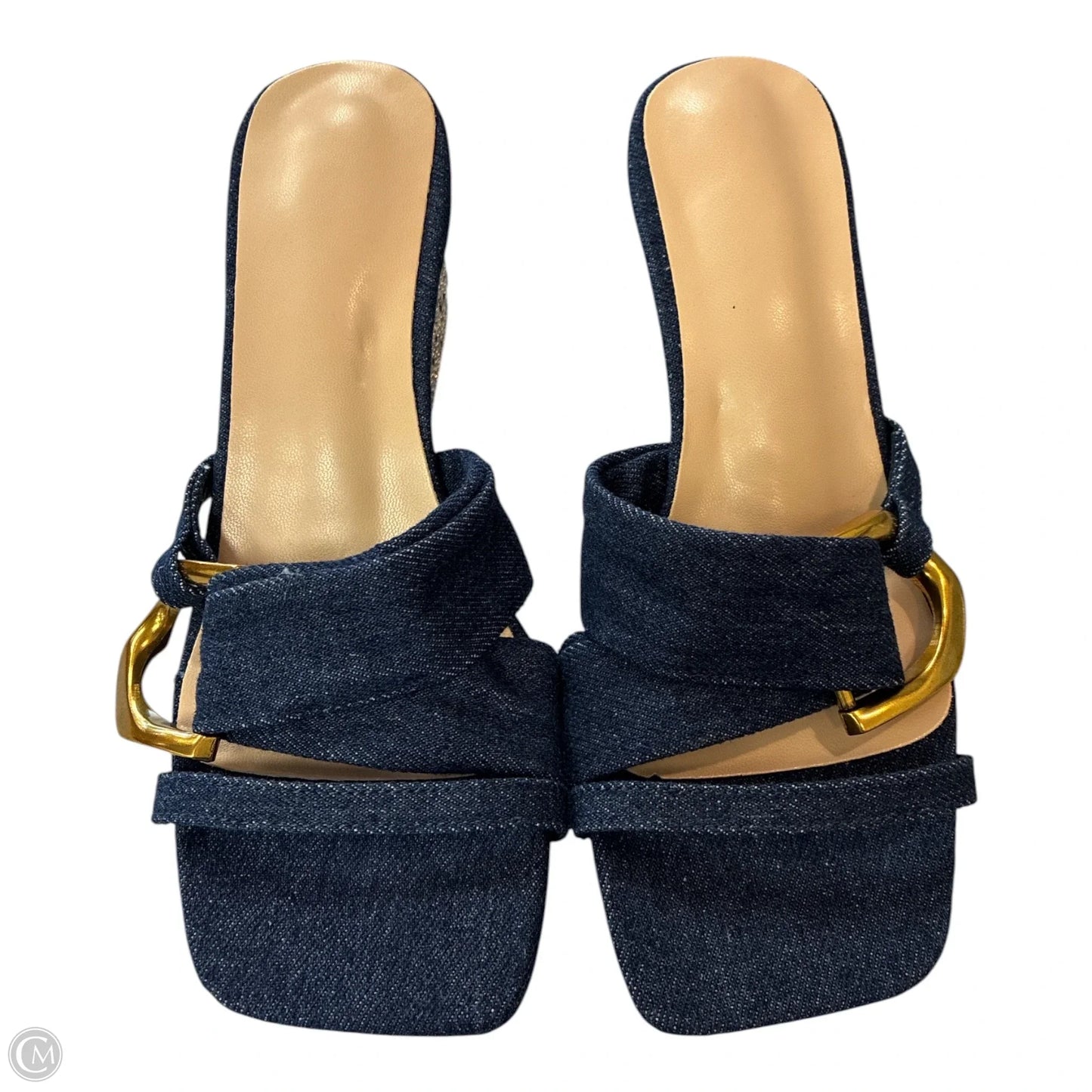 Sandals Heels Block By Cme In Blue Denim, Size: 7