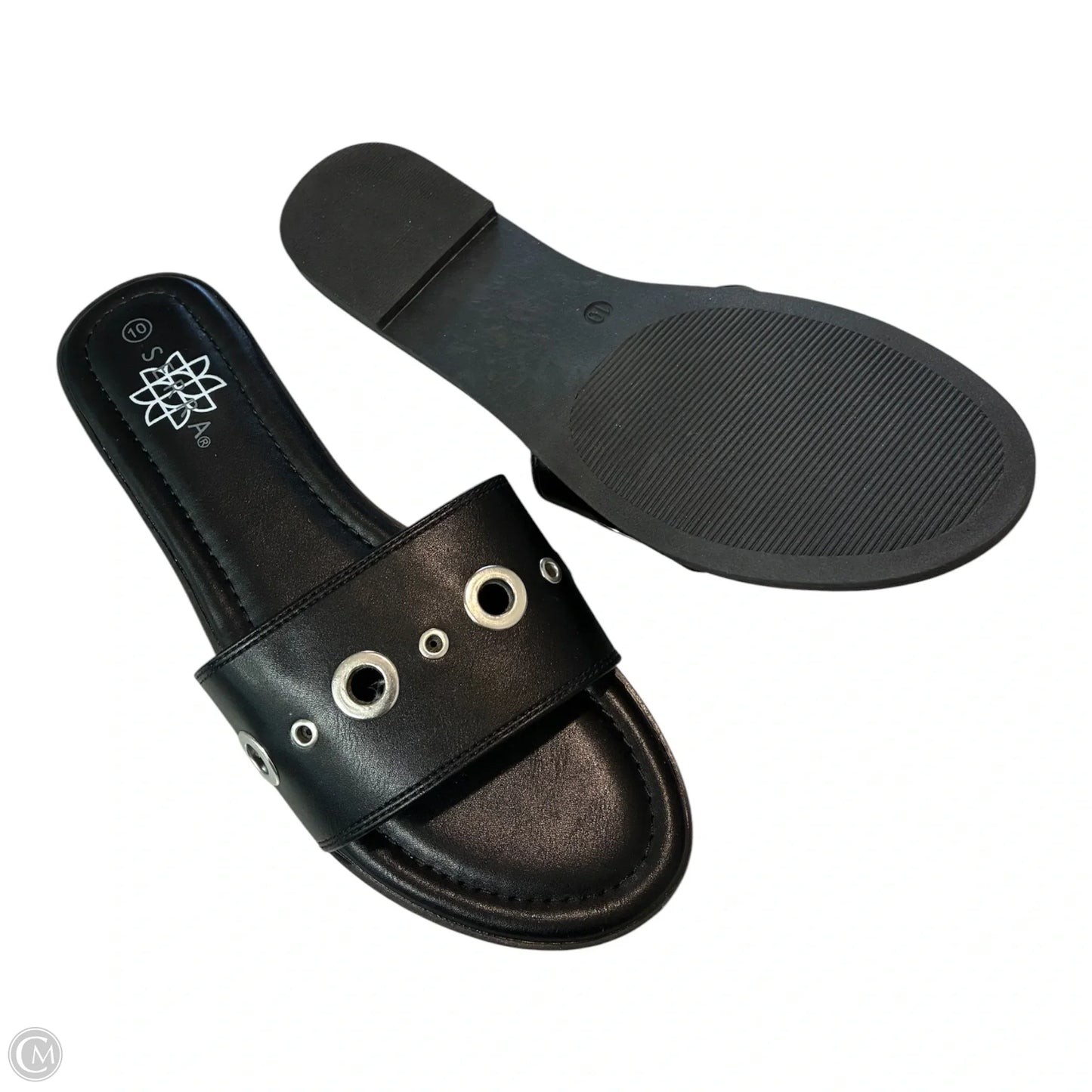 Sandals Flats By Serra In Black & Silver, Size: 10
