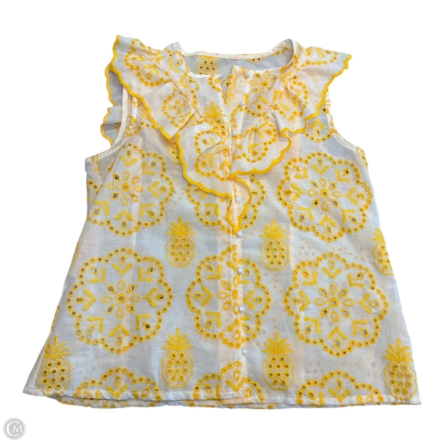 Blouse Sleeveless By Shein In White & Yellow, Size: Xs