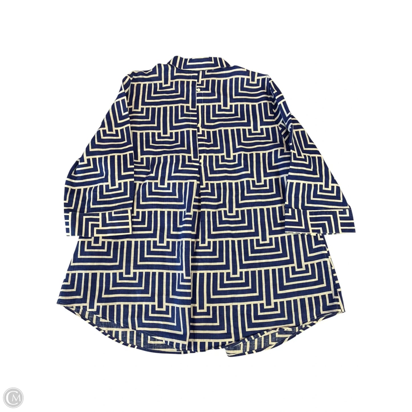 Top 3/4 Sleeve By Chicos In Blue & White, Size: Xl