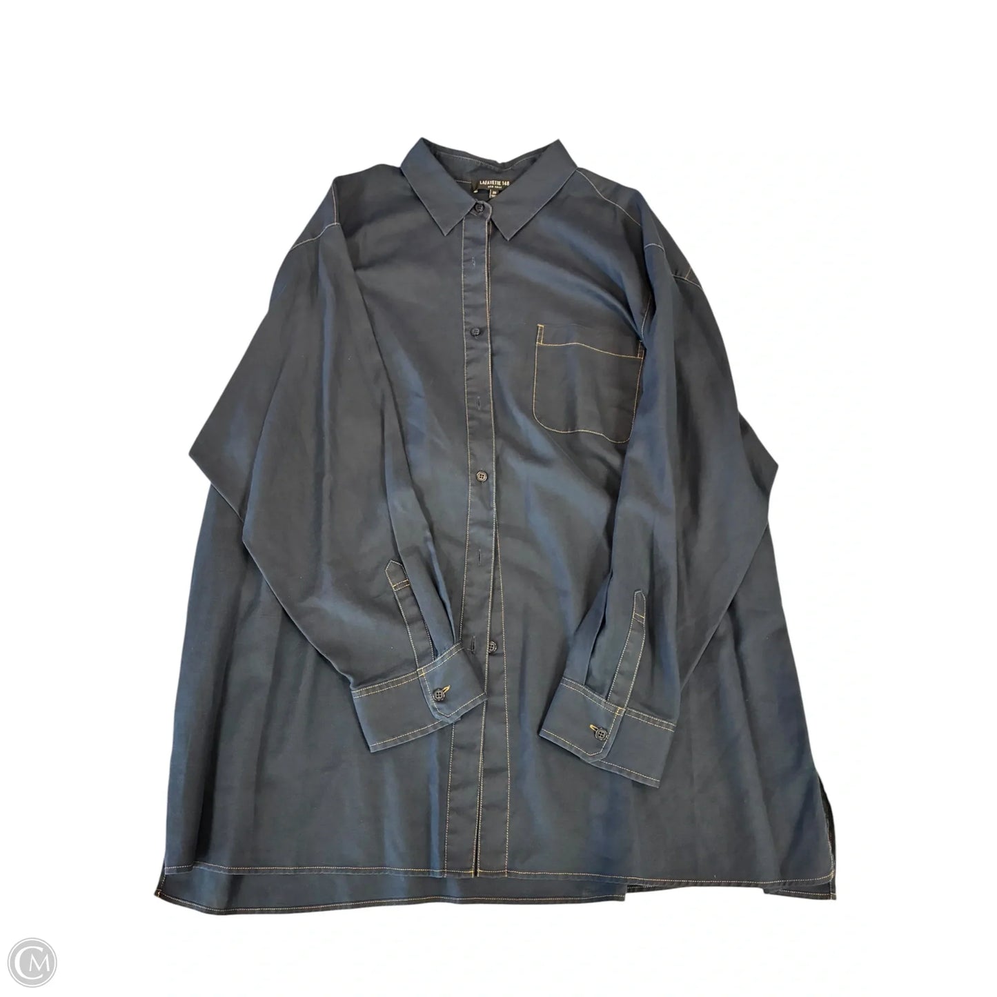 Top Long Sleeve Designer By Lafayette 148 In Navy, Size: 2x