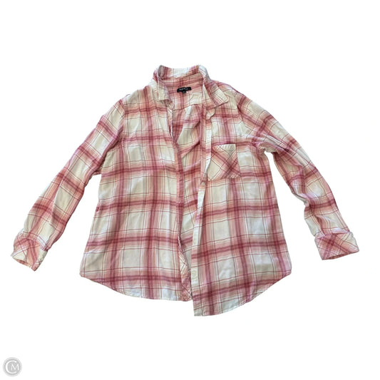 Top Long Sleeve By Well Worn In Pink & White, Size: L