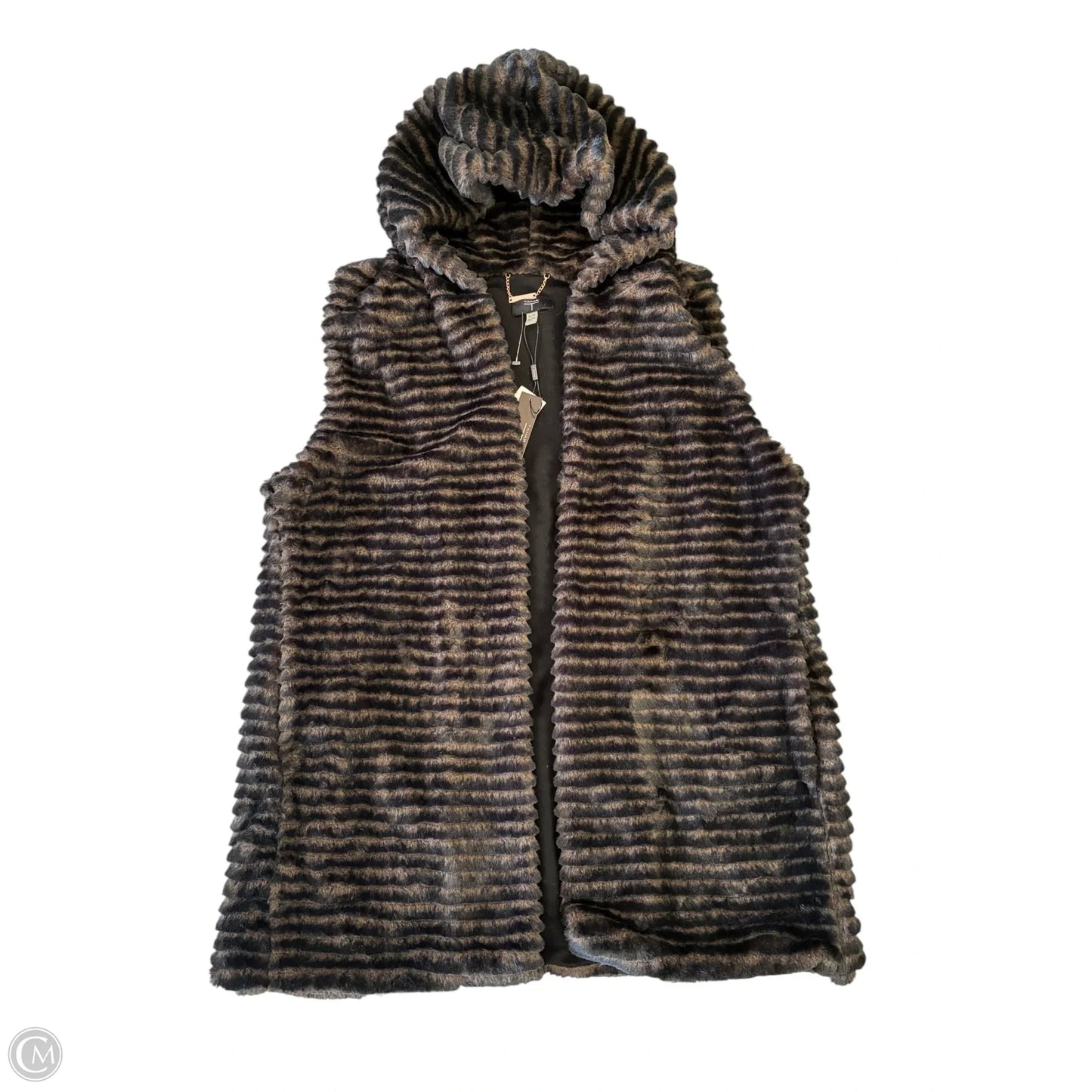 Vest Faux Fur & Sherpa By Tahari In Black & Brown, Size: Xl