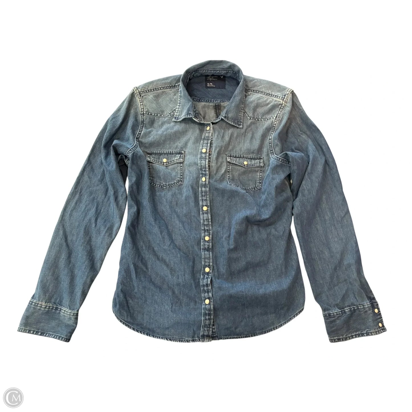 Top Long Sleeve By American Eagle In Blue Denim, Size: Xl