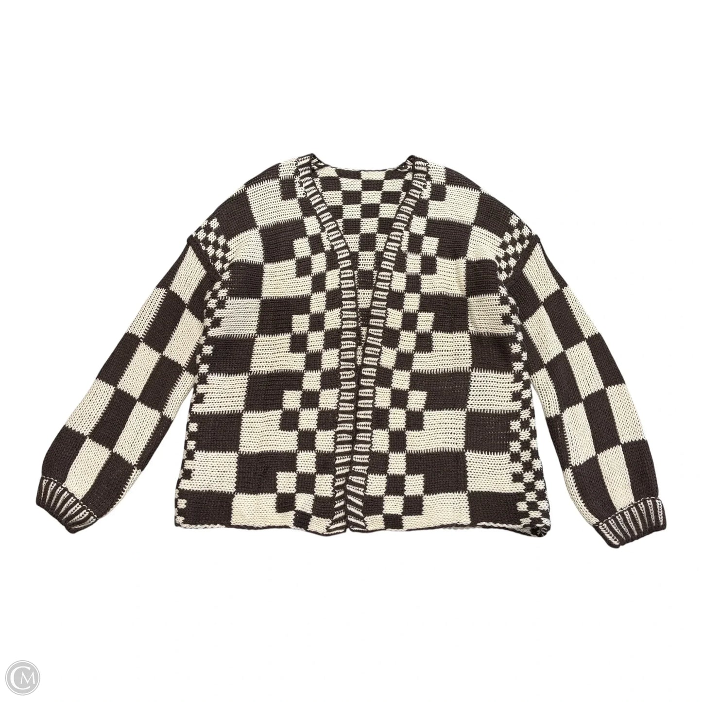 Sweater Cardigan By Cmf In Brown & Cream, Size: L