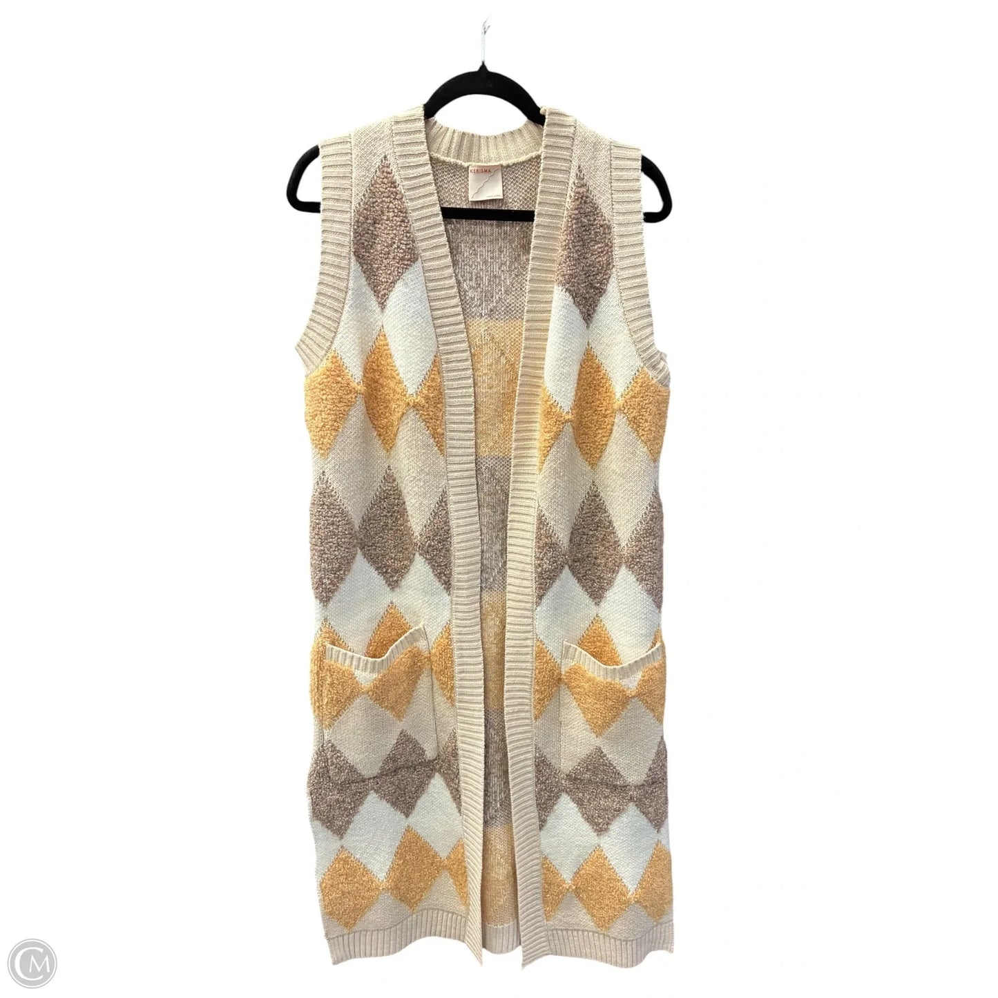 Vest Sweater By Kerisma In Tan & Yellow, Size: M