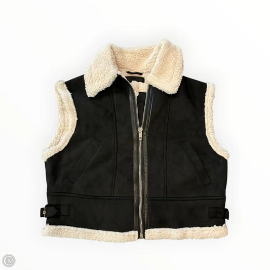 Vest Faux Fur & Sherpa By Fashion Nova In Black & Cream, Size: S