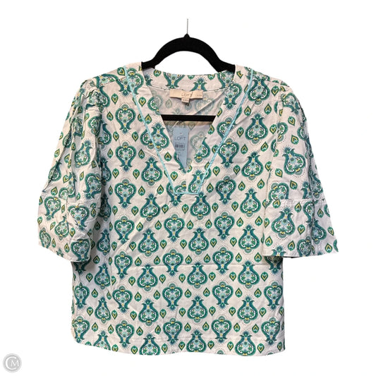 Blouse Short Sleeve By Loft In Green & White, Size: Mp