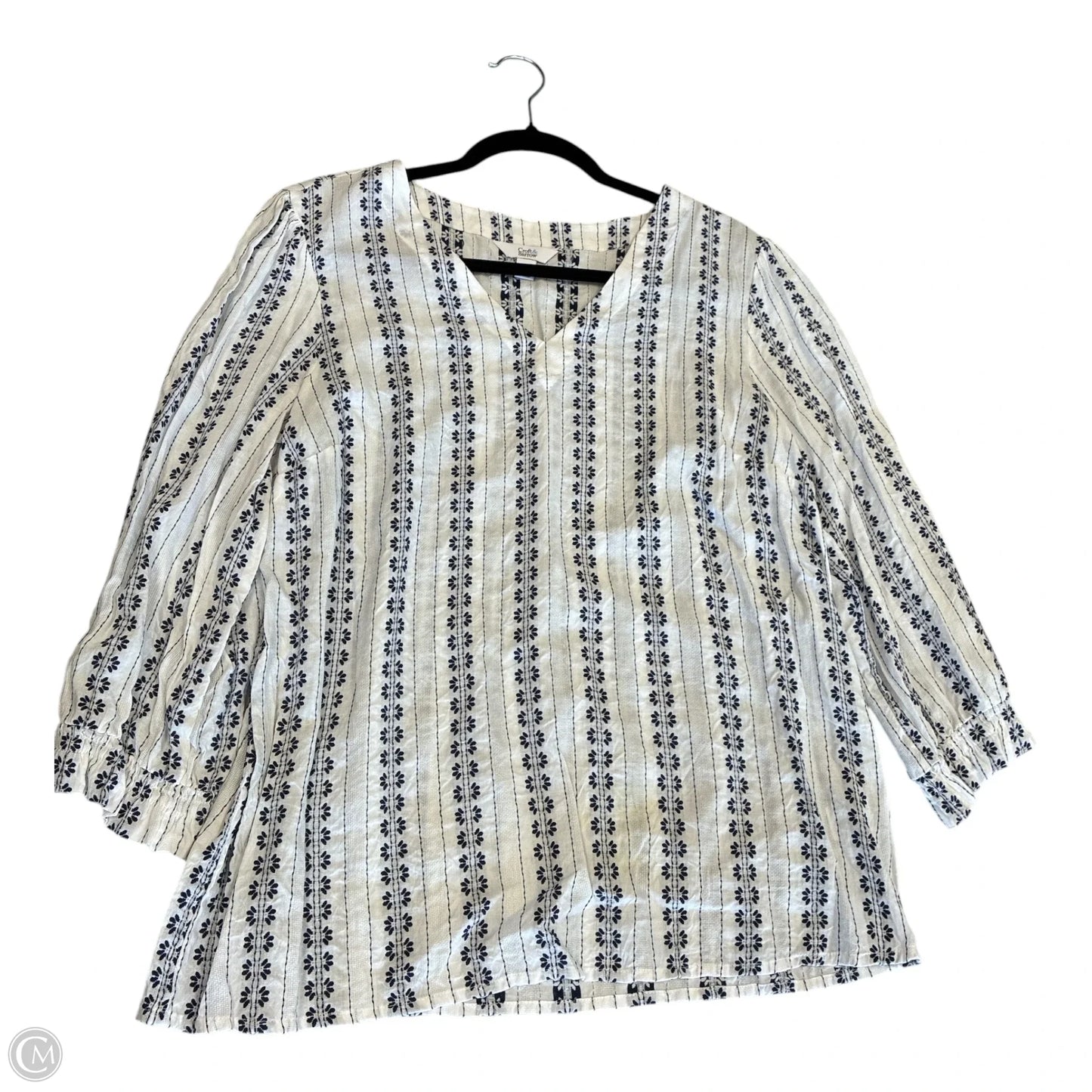 Blouse 3/4 Sleeve By Croft And Barrow In Blue & White, Size: M