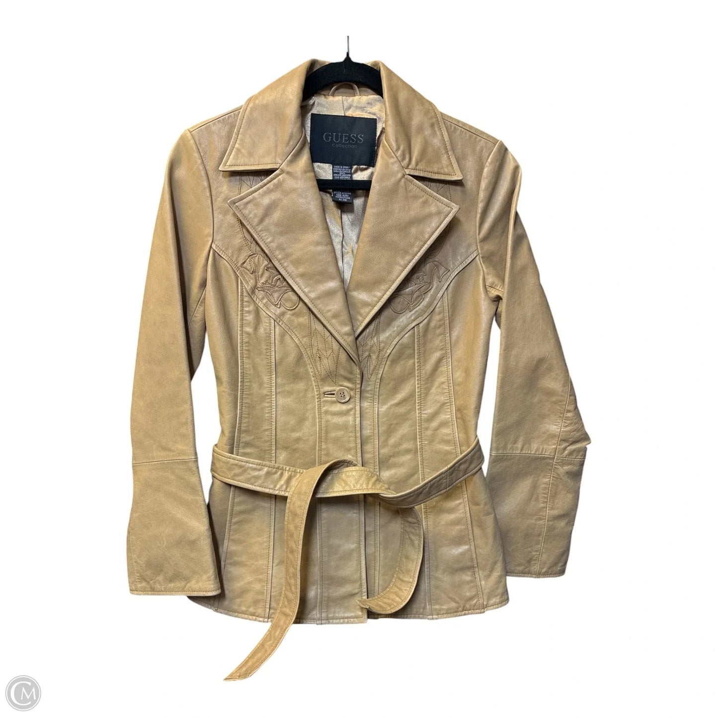 Jacket Leather By Guess In Tan, Size: Xs