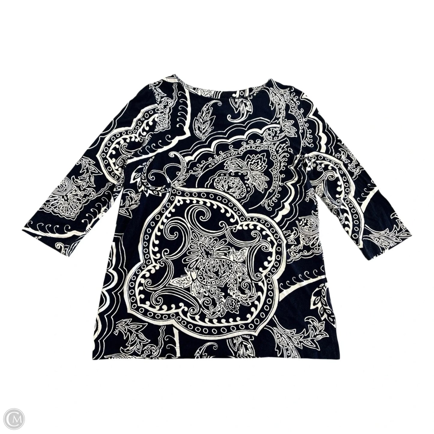 Top 3/4 Sleeve By Chicos In Blue & White, Size: S