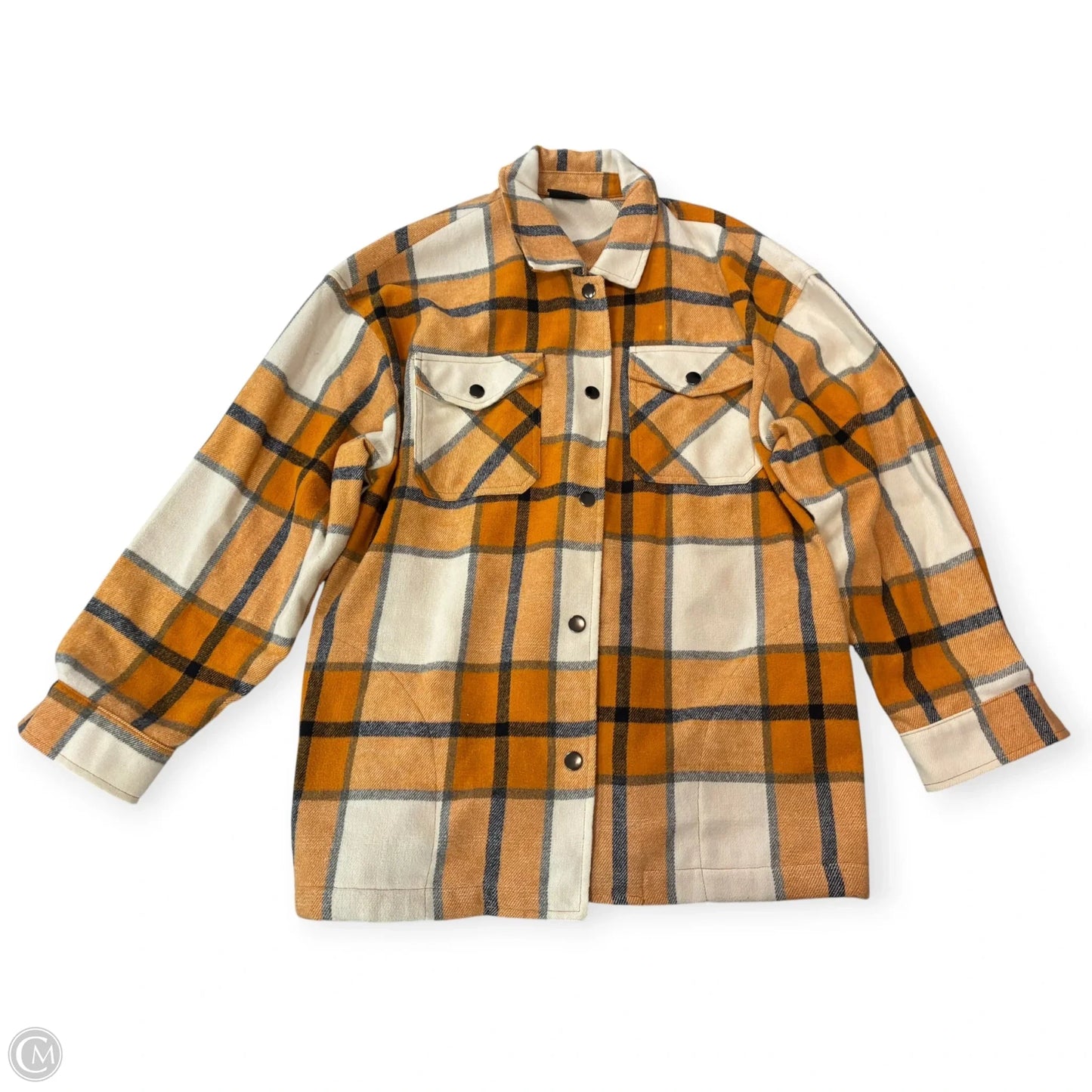 Jacket Shirt By Hfx In Blue & Yellow, Size: L