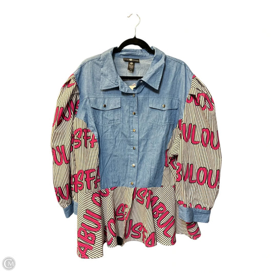 Blouse 3/4 Sleeve By Ashley Stewart In Blue Denim, Size: 3x