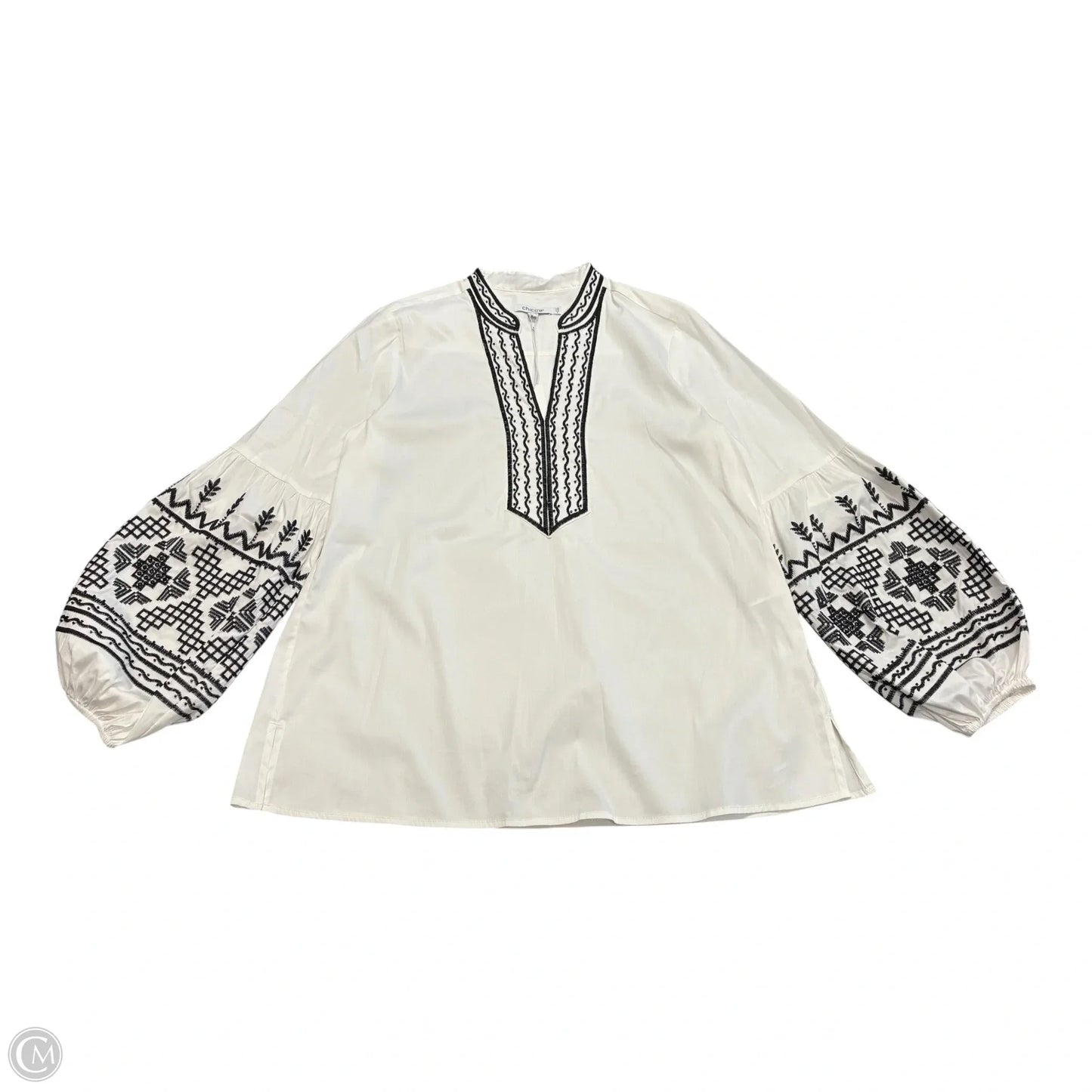 Blouse Long Sleeve By Chicos In Black & White, Size: S