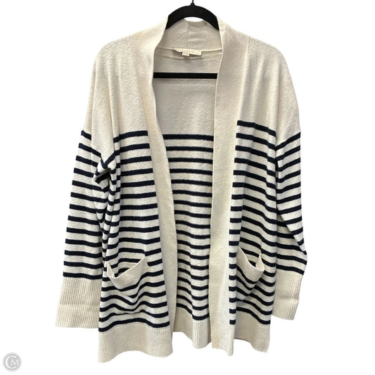 Sweater Cardigan By Loft In Blue & White, Size: L